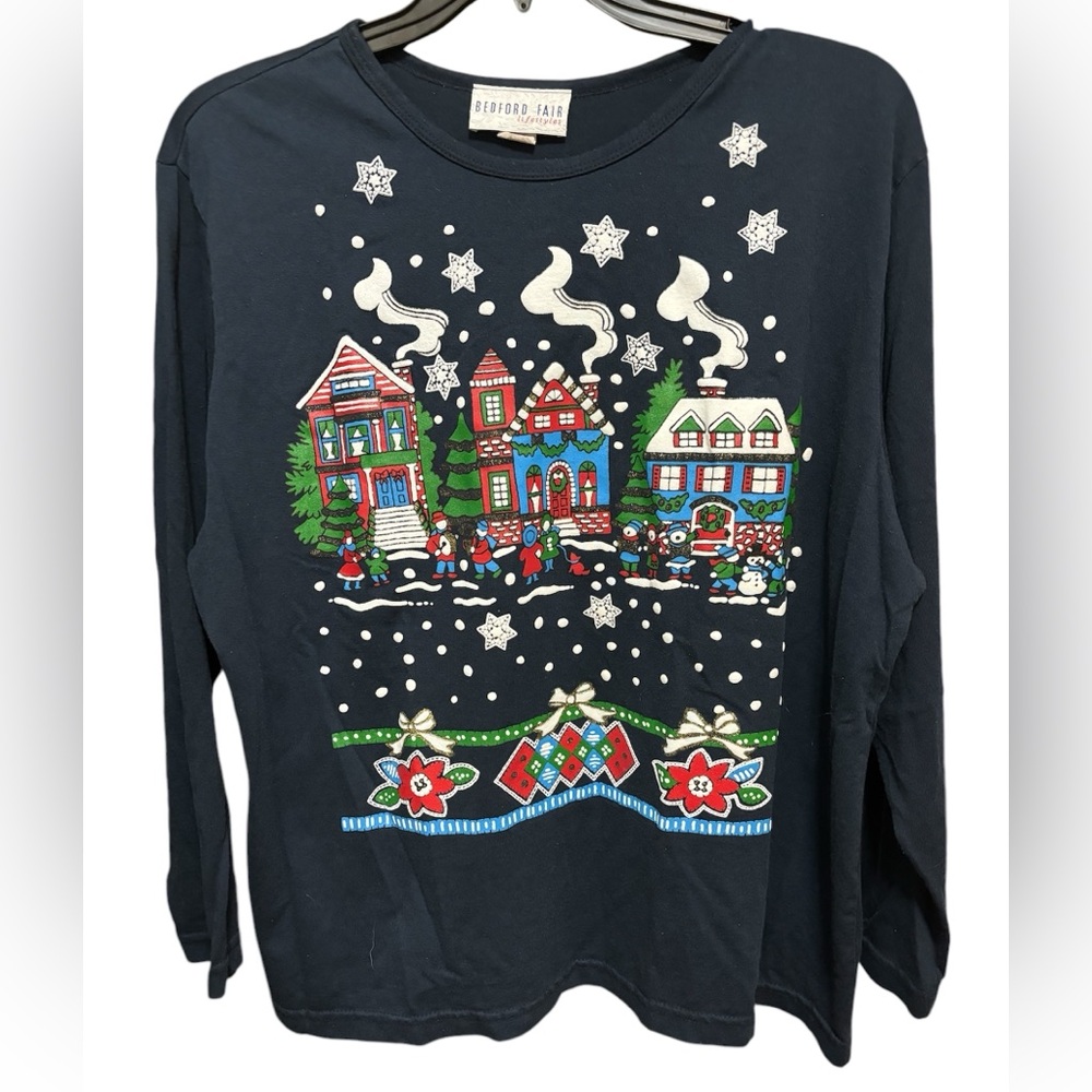 BEDFORD FAIR women’s size 1X Christmas long sleeve shirt‎